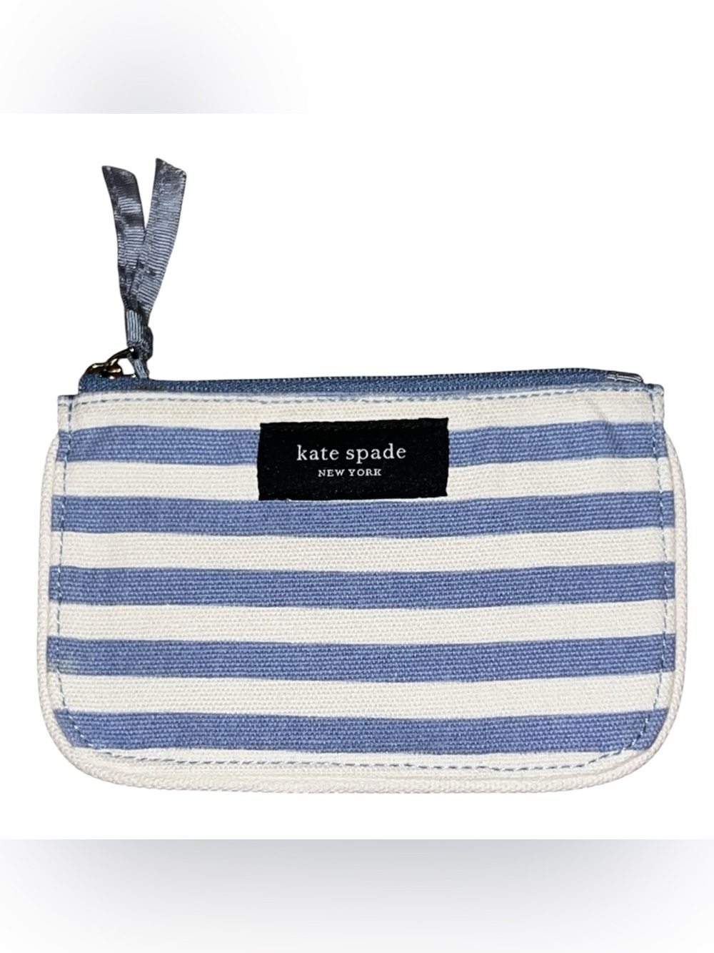 kate spade blue and white striped wristlet pouch
